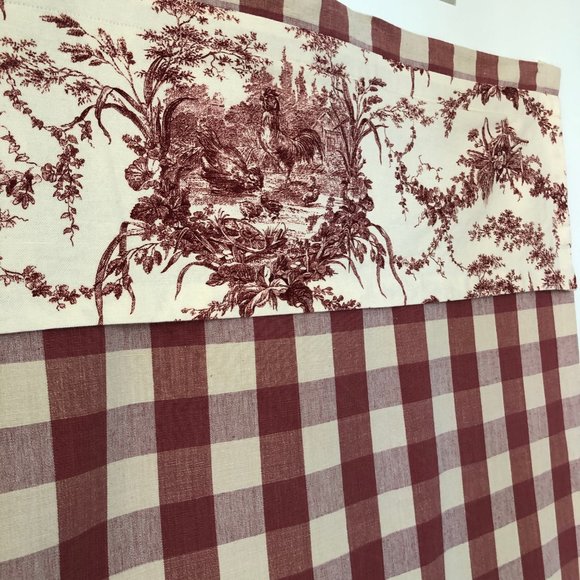 Red/Off-White Buffalo Check +Toile Door Curtain - Picture 3 of 9